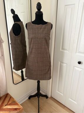 H&M Brown Plaid Sleeveless Mini Dress